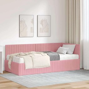 vidaXL Estrutura de Cama de Canto com Colchão 2 pcs Cinzeto Veludo