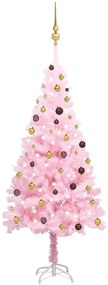 vidaXL Árvore Natal artificial pré-iluminada c/ bolas PVC rosa
