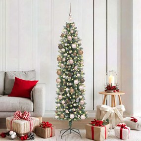 vidaXL Árvore Slim de Natal Artificial Verde e Branco 180 cm