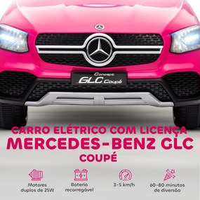 Carro Elétrico para Crianças Mercedes-Benz GLC Coupé 12V Controlo Remoto 2,4 G Motor Duplo MP3 Rosa