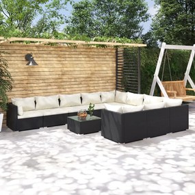 vidaXL 11 pcs conjunto lounge de jardim c/ almofadões vime PE preto
