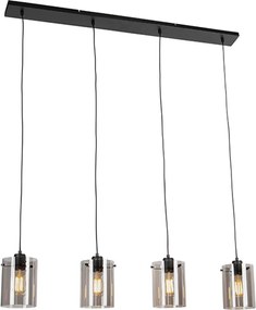 Candeeiro de suspensão design preto com vidro fumê 4 luzes - Dome