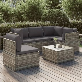 vidaXL 6 pcs conjunto lounge de jardim c/ almofadões vime PE cinzento