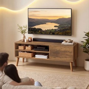 Móvel para TV baixo 120 x 40 x 49 cm de estilo Mid Century para televisores até 55 polegadas castanho