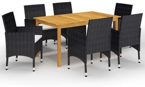 vidaXL 7 pcs conjunto de jantar para jardim preto