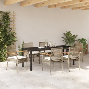 Conjunto de Jantar de Jardim com Almofadas Bege Vime Poliéster