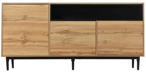 Armário de talheres de madeira moderno com três portas e prateleiras, 160Lx35Wx76A cm, Cor natural
