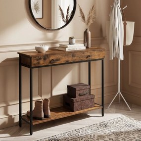 Mesa consola industrial com 2 gavetas 30 x 100 x 80 cm castanho vintage-preto