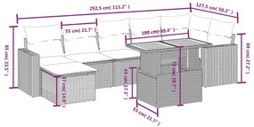 8 pcs conjunto sofás de jardim com almofadões vime PE preto