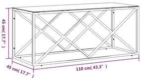 Mesa de centro 110x45x45 cm aço inoxidável e vidro