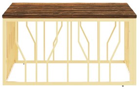 Mesa de centro aço inoxidável/madeira recuperada maciça dourado