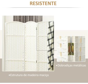 Biombo de 4 Painéis Separador de Ambientes Dobrável 160x170 cm para Sala de Estar Dormitório Escritório Branco