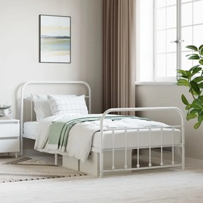 vidaXL Estrutura de cama com cabeceira e pés 107x203 cm metal branco