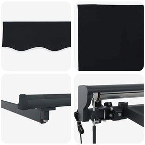 Toldo Retrátil Preto 300x250 cm Tecido de poliéster e metal