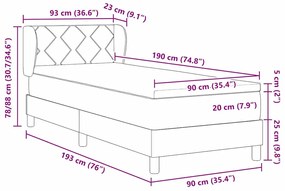 Cama Box Spring vidaXL com Colchão Cinza Claro 90x190 cm Veludo