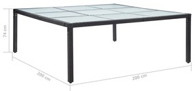 Mesa de jantar para jardim 200x200x74 cm vime PE preto
