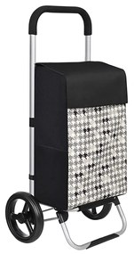Carrinho de compras SONGMICS com rodas, capacidade de carga 40L, com bolsos, rodas silenciosas, ganchos, 47 x 33 x 97 cm, padrão pied-de-poule, preto KST06BF