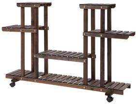 Outsunny Suporte para Plantas de 4 Níveis com Rodas Suporte para Vasos de Plantas 123,5x33x80 cm Marrom Escuro