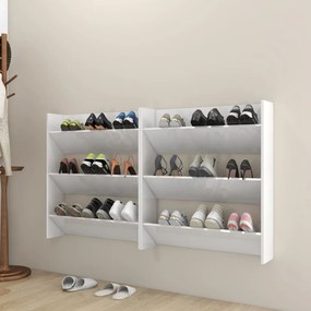 vidaXL Sapateiras parede 2pcs 80x18x90cm contraplacado branco brilhan.