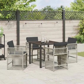 Conjunto de Jantar de Jardim com Almofadas Cinza Claro em Rattan