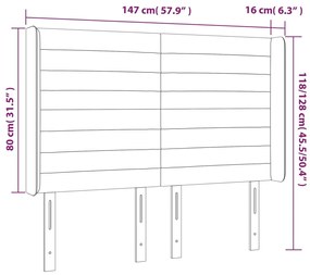 Cabeceira de cama c/ LED veludo 147x16x118/128 cm cinza-escuro