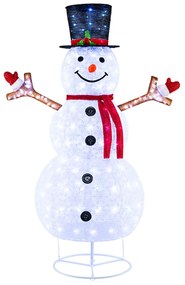 Boneco de neve de Natal de 184 cm com luzes incorporadas Chapéu de Natal, mãos com ramos e motivos de flocos de neve Decoração de Natal para jardim