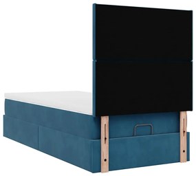 Estrutura cama otomana com colchões azul escuro 90x190cm veludo