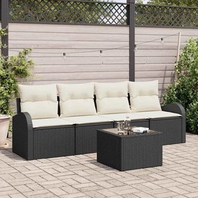 vidaXL Conjunto de Sofá de 5 Peças com Almofadas Preto Vime PE