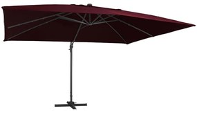 Guarda-sol de jardim cantilever c/ luzes LED 400x300 cm bordô