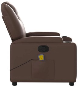 Poltrona de massagens reclinável couro artificial castanho