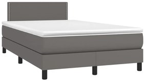 Cama box spring c/ colchão/LED 120x200cm couro artificial cinza