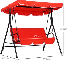 Baloiço de jardim de 3 lugares 1,72 m x 1,1 m x 1,52 m com teto e inclinação ajustável, almofadas no assento e no encosto, , aço preto e poliéster ver