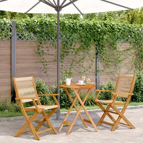vidaXL 3 pcs conjunto de bistrô polipropileno/madeira maciça bege