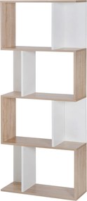 Estante de 4 níveis, móvel de arrumação em forma de S com prateleiras, estante para sala de estar, quarto ou escritório, 60 x 24 x 148 cm, madeira nat