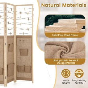 Painél divisório interior com 8 bolsos, 4 ganchos, cordas de juta e 20 clipes de bambu, 120 x 170 cm