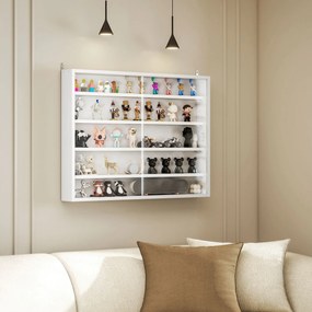 Vitrine de parede para objetos de coleção 80 x 9,5 x 60 cm,, com 4 prateleiras ajustáveis em altura e 2 portas de correr, branca