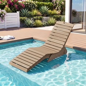 Tumbona de Piscina, 163 x 55 x 64 cm, Design Ergonómico em Forma de S, Castanho