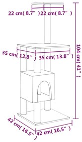 Árvore Arranhador para Gatos com Postes em Sisal de 104 cm - Cinzento