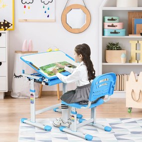 Secretária infantil com cadeira de leitura para crianças com altura ajustável e ângulo e gaveta 66 x 47 x (54 - 76) cm Azul