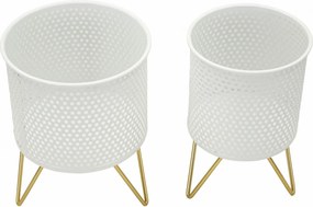 CONJUNTO DE 2 VASOS HOLDERGASPY BRANCO E DOURADO Ø 16X20-13X20 CM (PLANTAS NÃO INCLUIDAS)