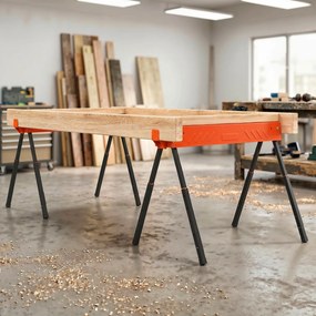 Conjunto de 2 Cavaletes Dobráveis, 93 x 50 x 85,5 cm, Altura Regulável, Laranja
