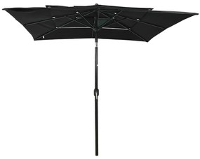 Guarda-sol de jardim 3 camadas c/ poste alumínio 2,5x2,5m preto