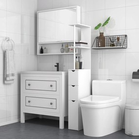Móvel de coluna para casa de banho 15 x 33 x 136,5 cm, armário de casa de banho com gavetas e prateleiras abertas, branco
