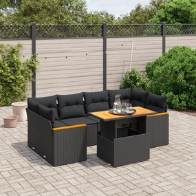 vidaXL 7 pcs conjunto de sofás p/ jardim c/ almofadões vime PE preto