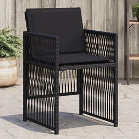 Cadeiras de jardim com almofadões 4 pcs vime PE preto