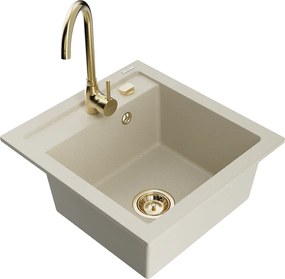 Mexen Vito lava-louça de granito 1-bacia com torneira de cozinha Telma, bege - 6503-69-670200-50