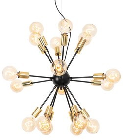 Moderno candeeiro suspenso preto com 18 luzes douradas - Juul Design