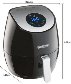 Fritadeira de ar quente 9 em 1 com ecrã tátil e 1500 W, 23 x 26,5 x 32 cm Preto + Prateado