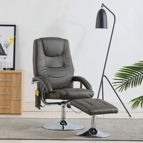 Cadeira massagens reclinável + apoio pés couro artif. cinzento