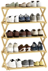 Sapateira Estreita de Bambu Dobrável de 5 Níveis para Entrada Corredor Quarto 60x29x88 cm Madeira